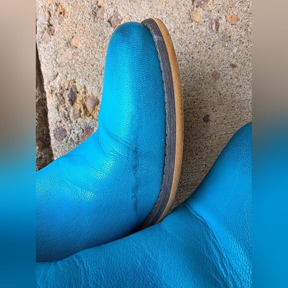 Sofia Leather & Fabric Women's Handmade Boots Zipper Round Turquoise Sz 38/8 - Picture 6 of 8